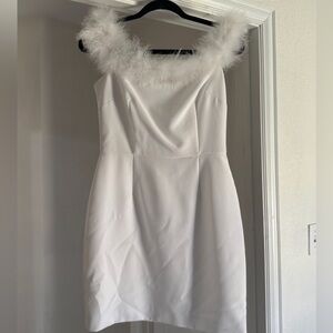 Short white feather collar cocktail dress